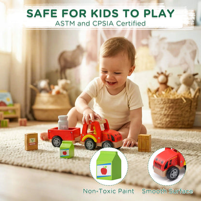 Wooden Red Tractor Toys