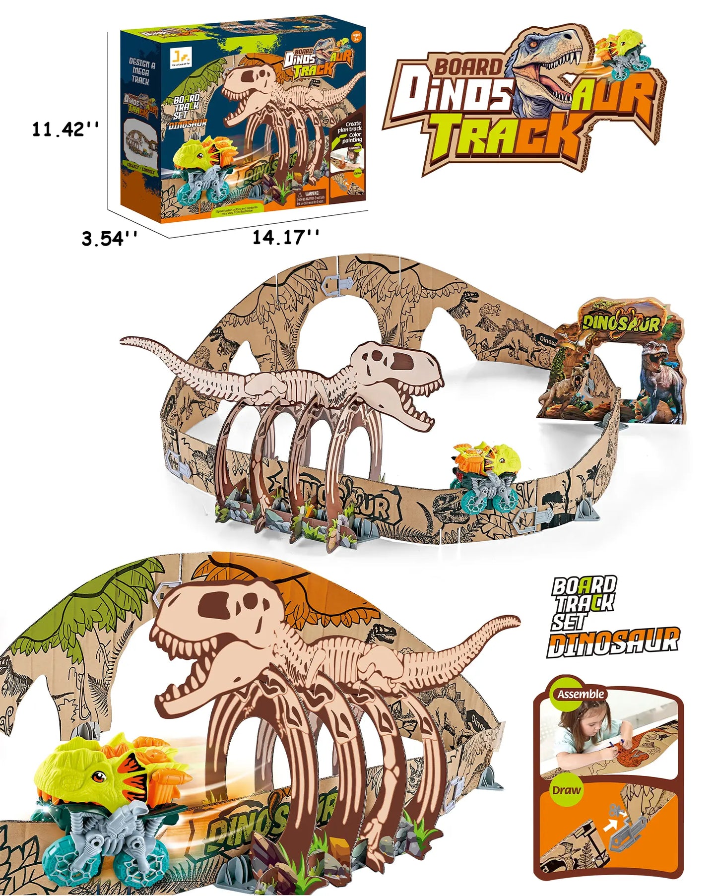 Dinosaur Toys Cardboard Track Set with Clip-on Car