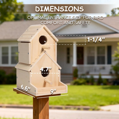 Wooden Bird House 2-Story with Brushes and Paint