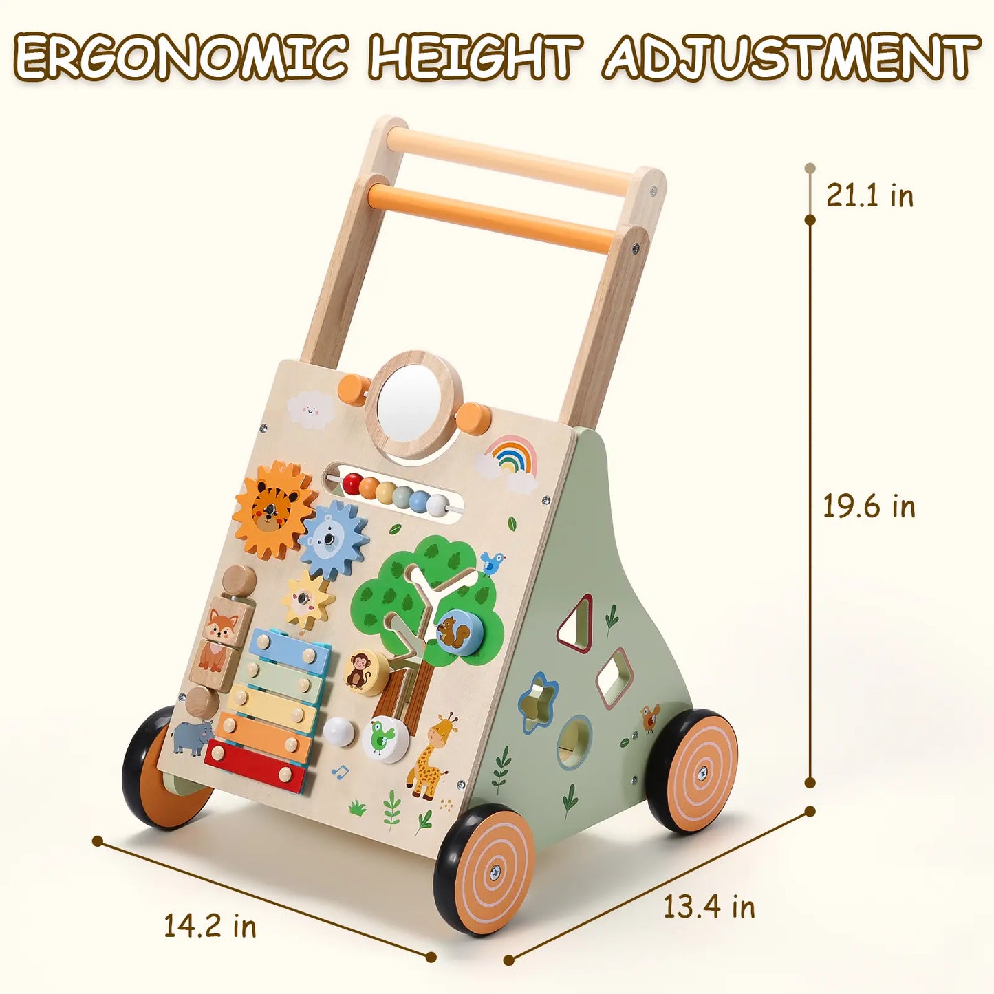 Animal-themed Wooden Baby Walker