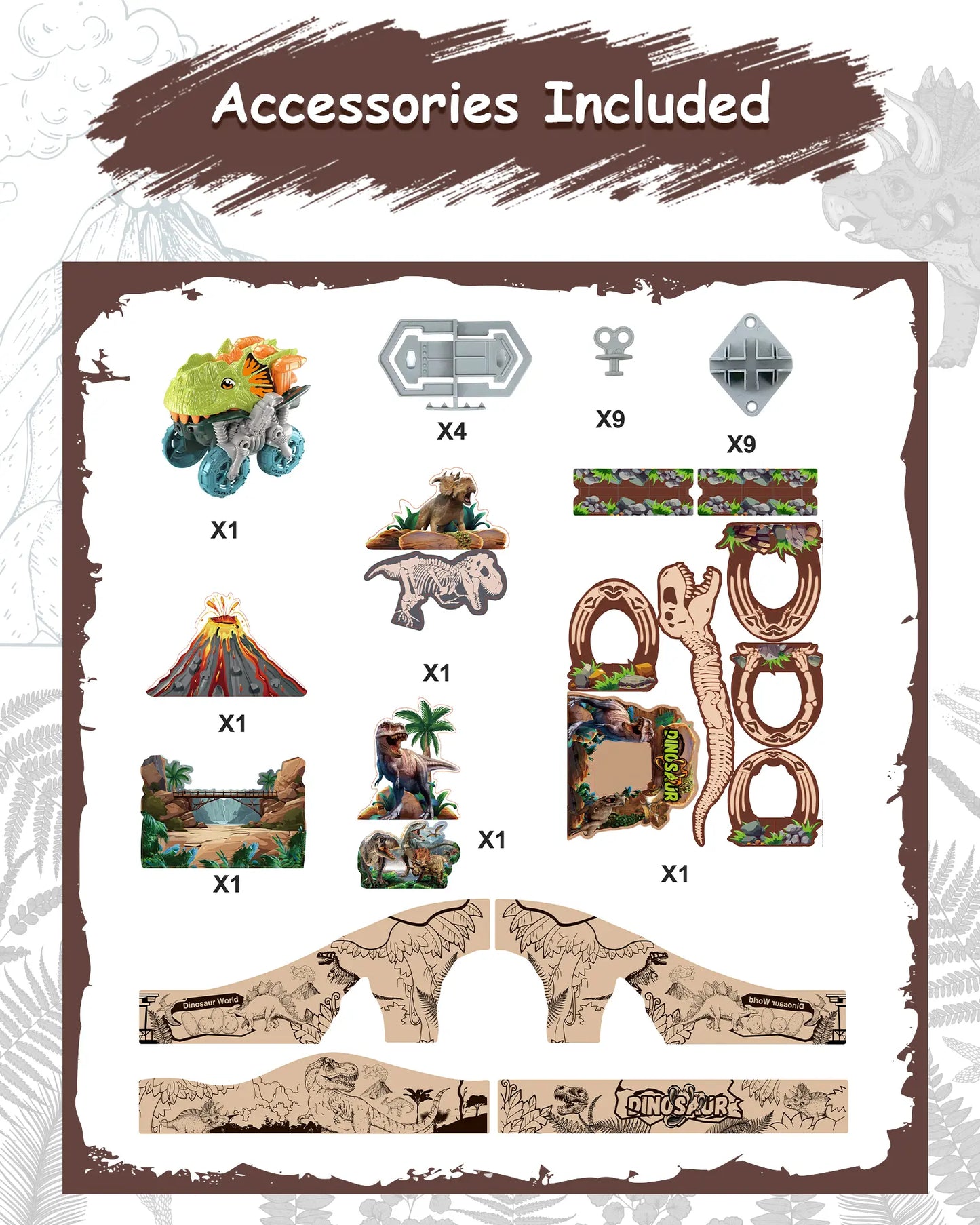 Dinosaur Toys Cardboard Track Set with Clip-on Car