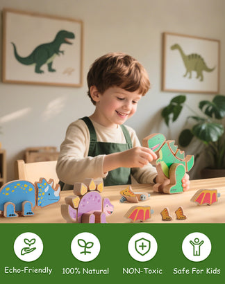 Wooden Dinosaur Snap Together Building Blocks
