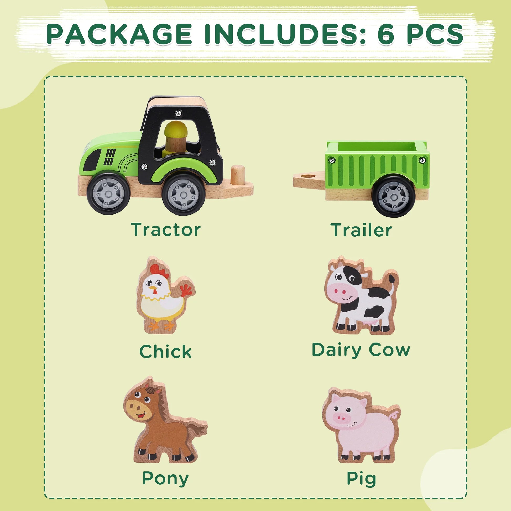 Set of wooden farm animal toys