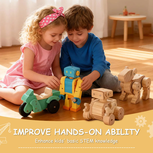 4-in-1 Woodworking Robot Assembly STEM Projects Set