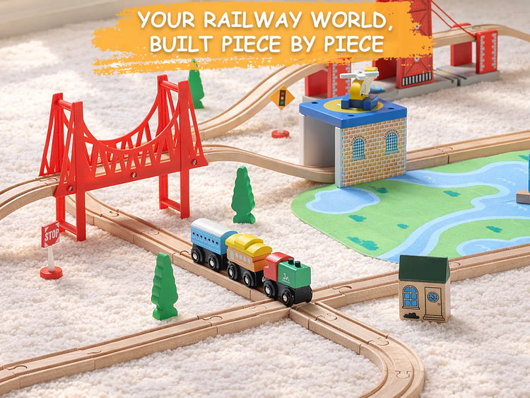 Train Tracks With Bridge & Car 62Pcs