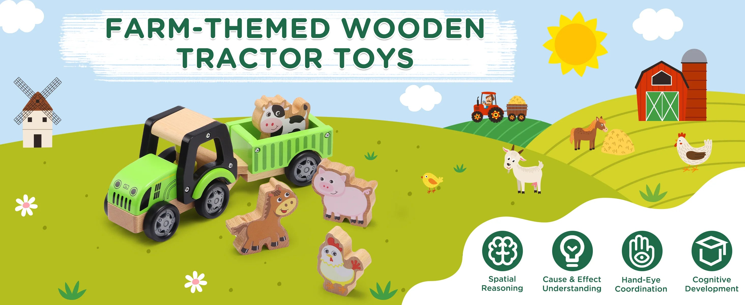 Wooden Tractor Toys for Toddlers 