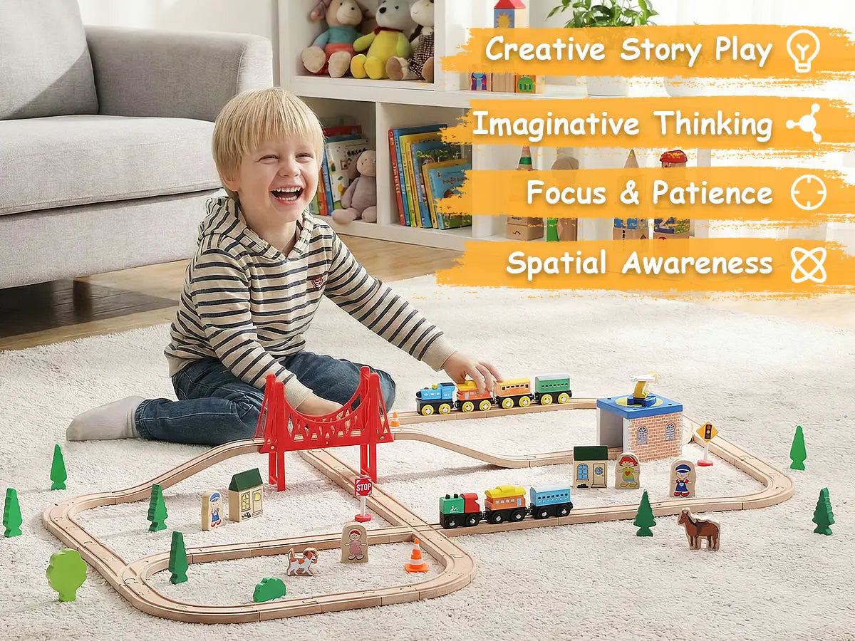 Train Tracks With Bridge & Car 62Pcs