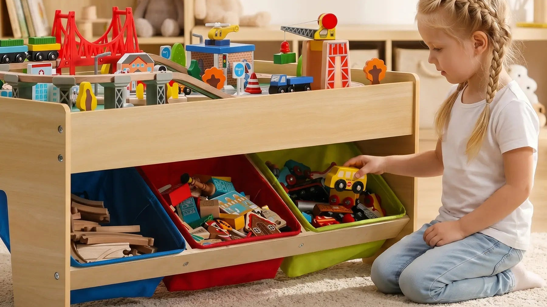 Child playing train set