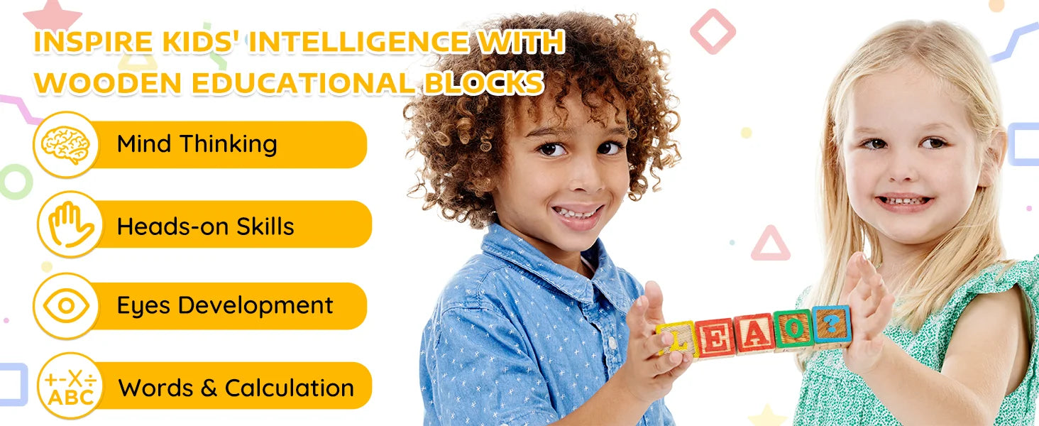 Two children holding wooden educational blocks