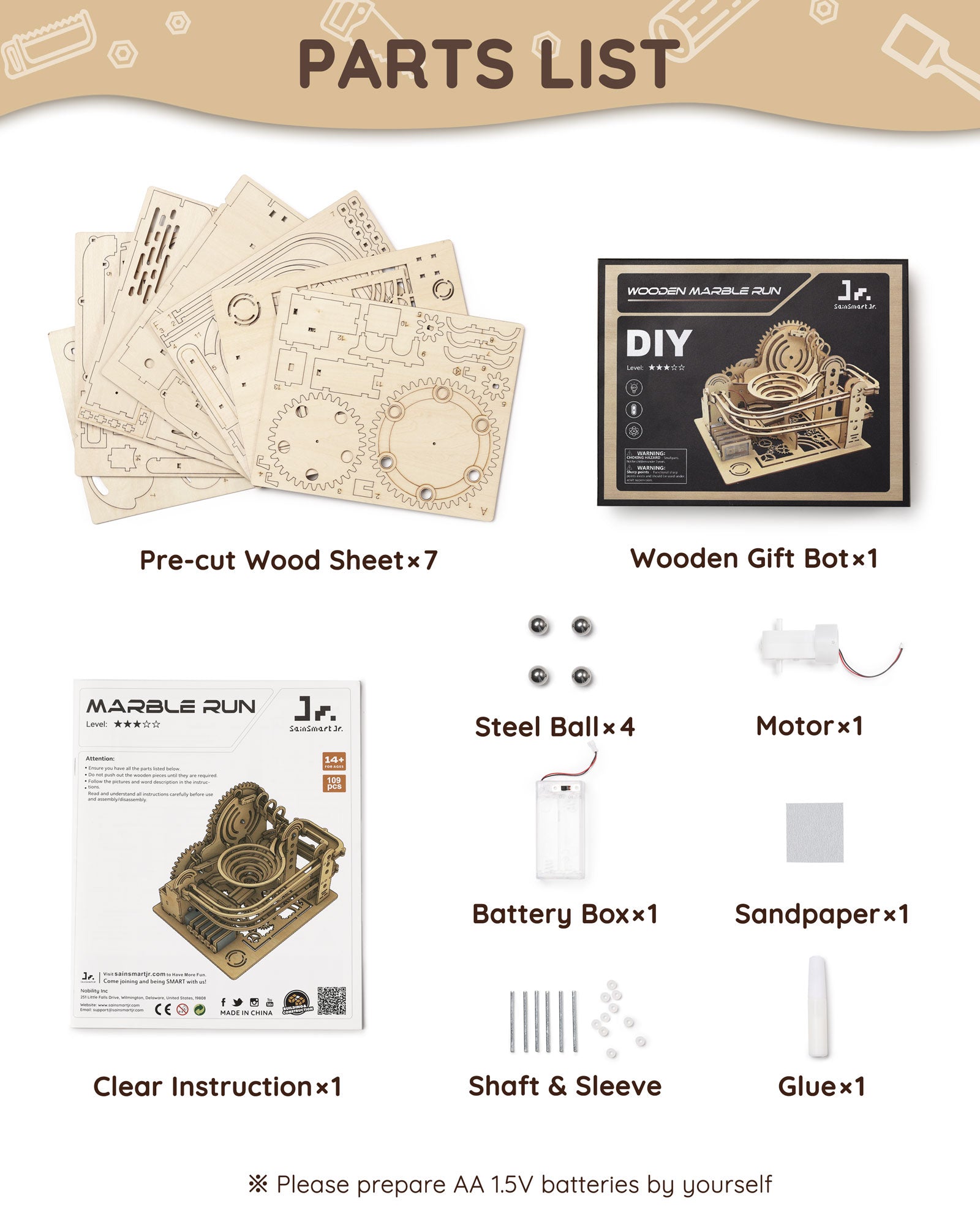 3D Wooden Puzzles Marble Run Kit (112 PCS)-4