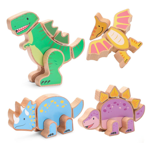 Wooden Dinosaur Snap Together Building Blocks