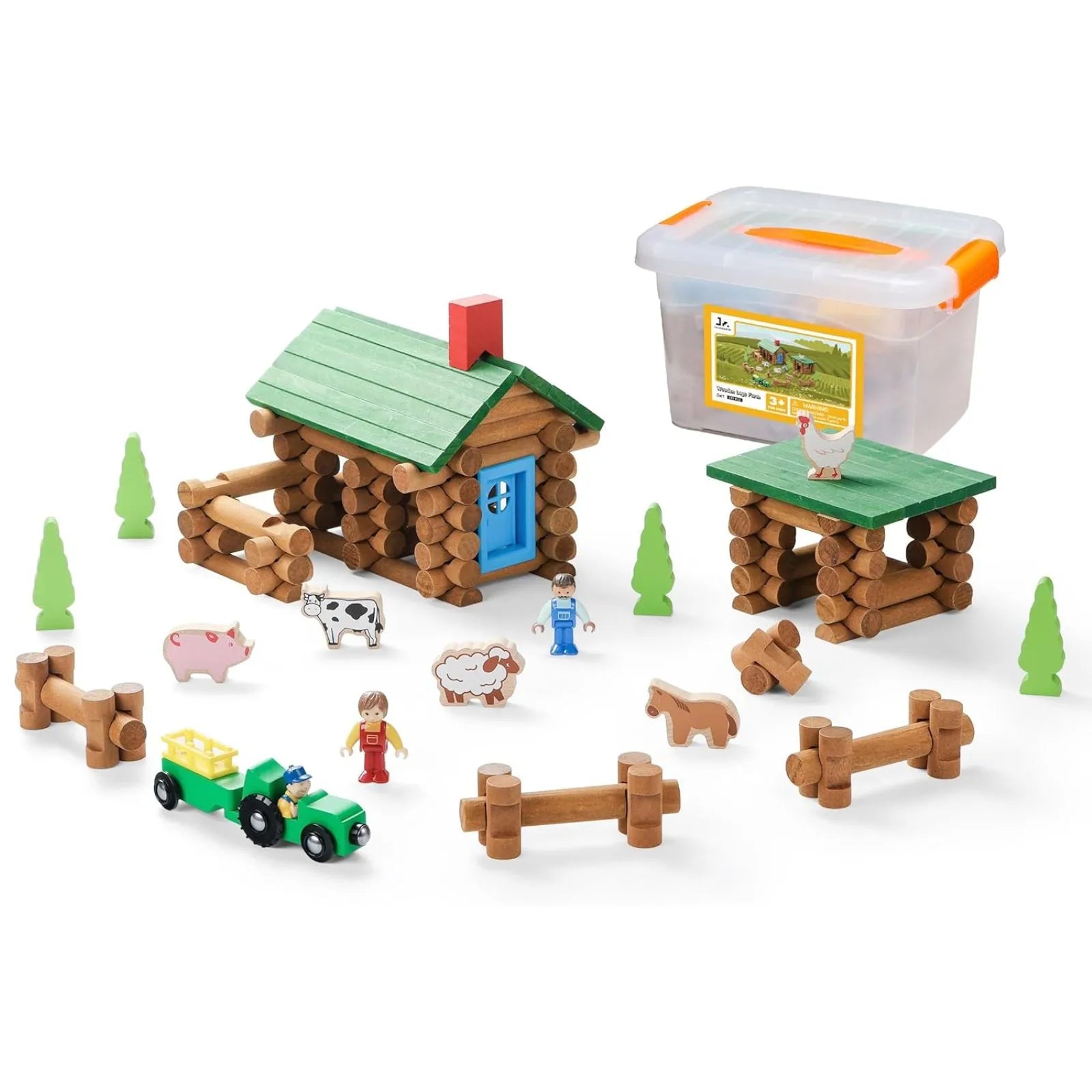 Wooden Log Cabin Set Village Themed Building House Toy