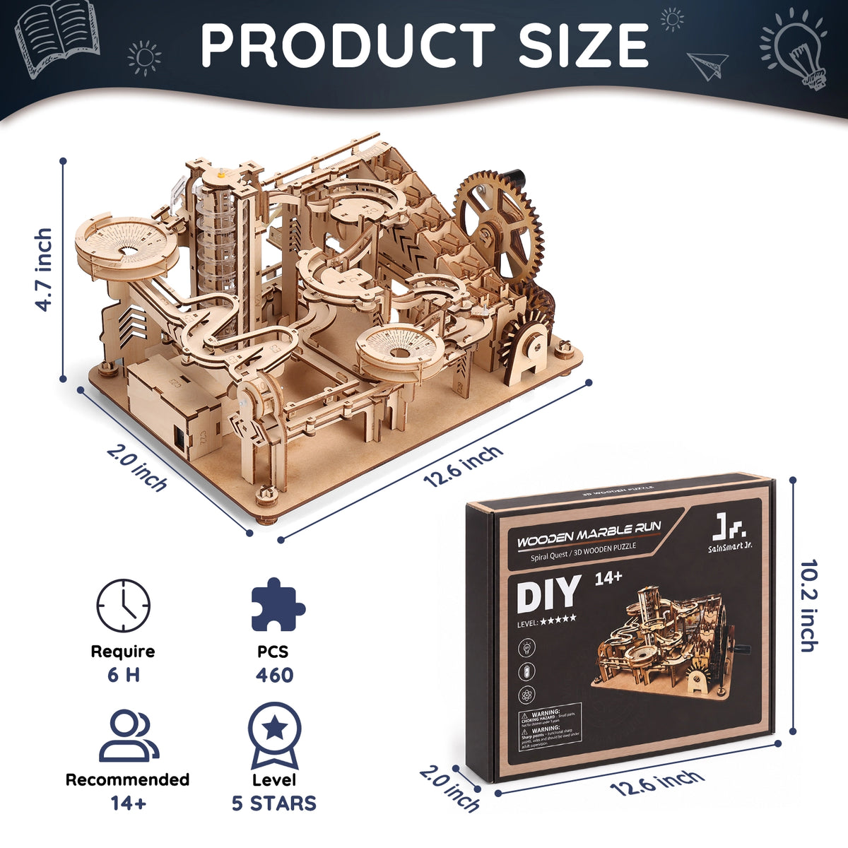 Spiral Quest Wooden 3D Puzzles Marble Run 460pcs