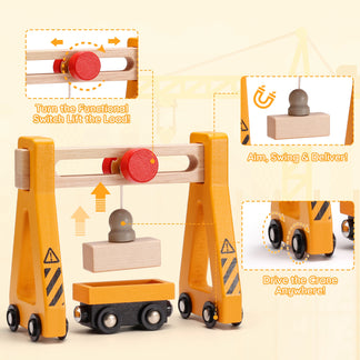 Wooden Train Set Accessories 14 PCS Construction Vehicle Toys