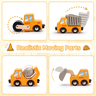 Wooden Train Set Accessories 14 PCS Construction Vehicle Toys