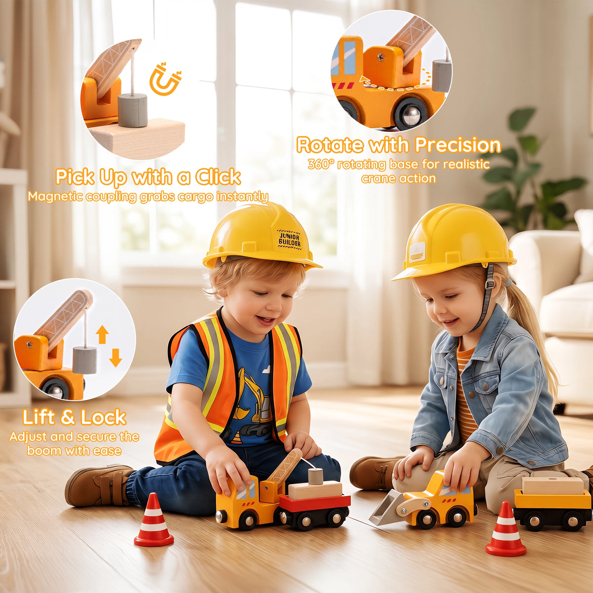Wooden Train Set Accessories 14 PCS Construction Vehicle Toys