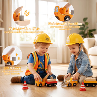 Wooden Train Set Accessories 14 PCS Construction Vehicle Toys