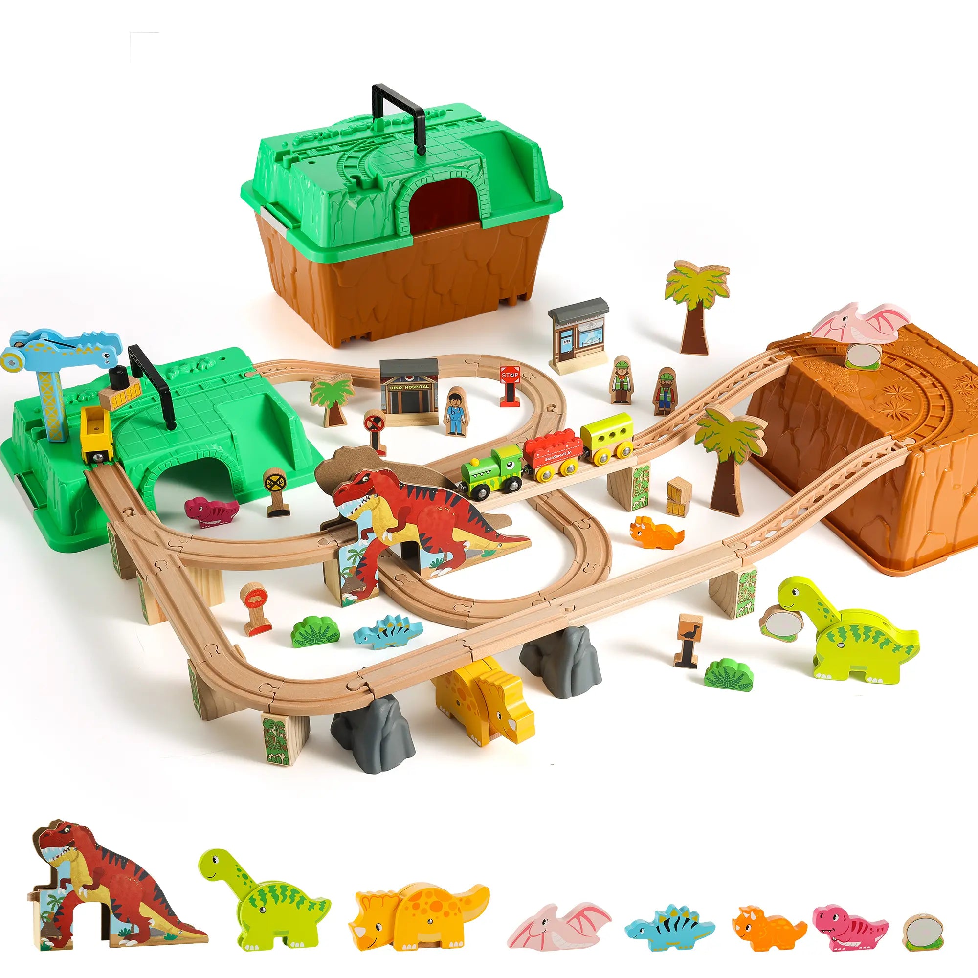 SainSmart Jr. dinosaur wooden train set with storage box - image 1
