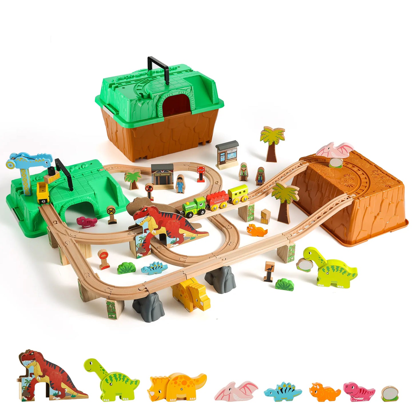 SainSmart Jr. dinosaur wooden train set with storage box - image 3