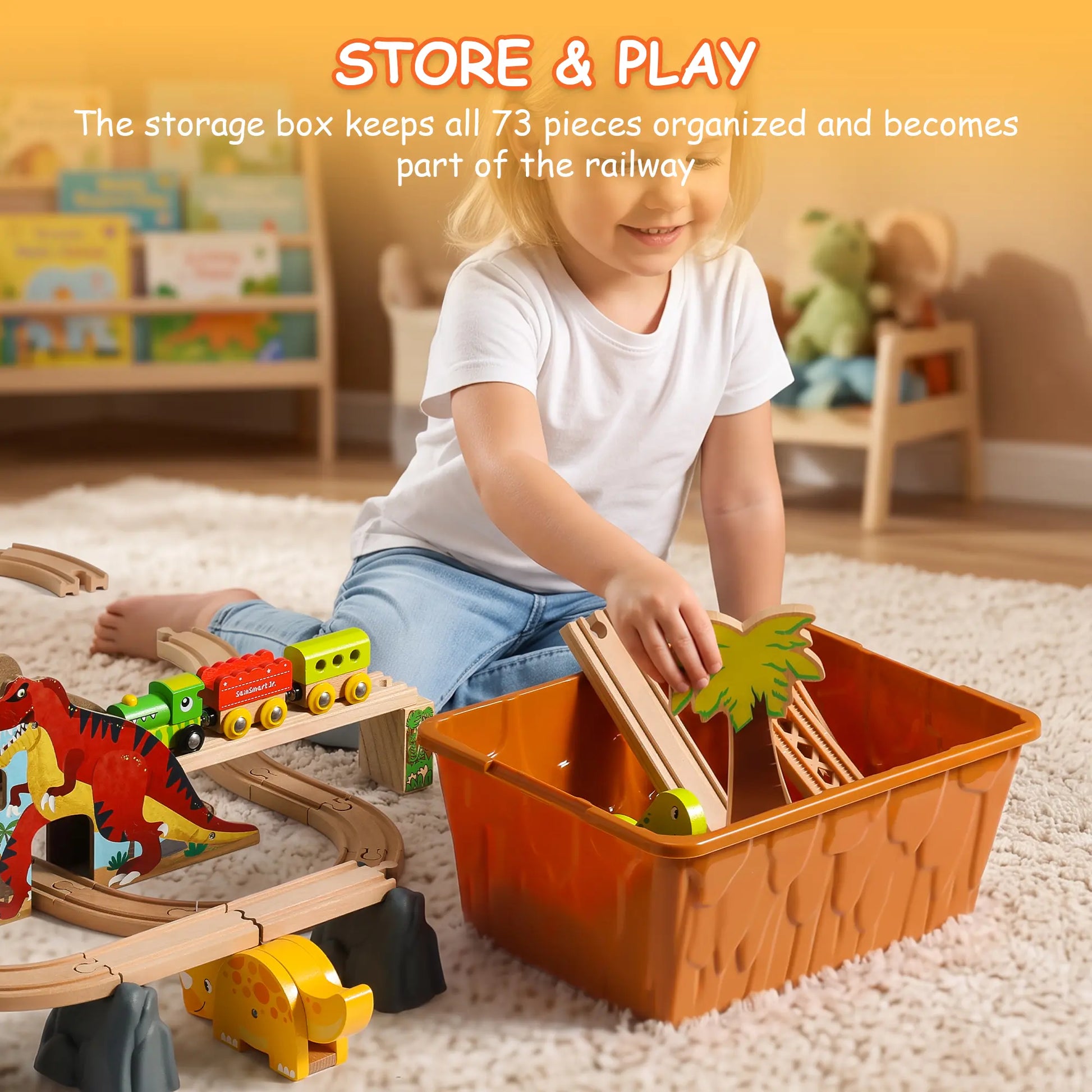 SainSmart Jr. dinosaur wooden train set with storage box - image 6