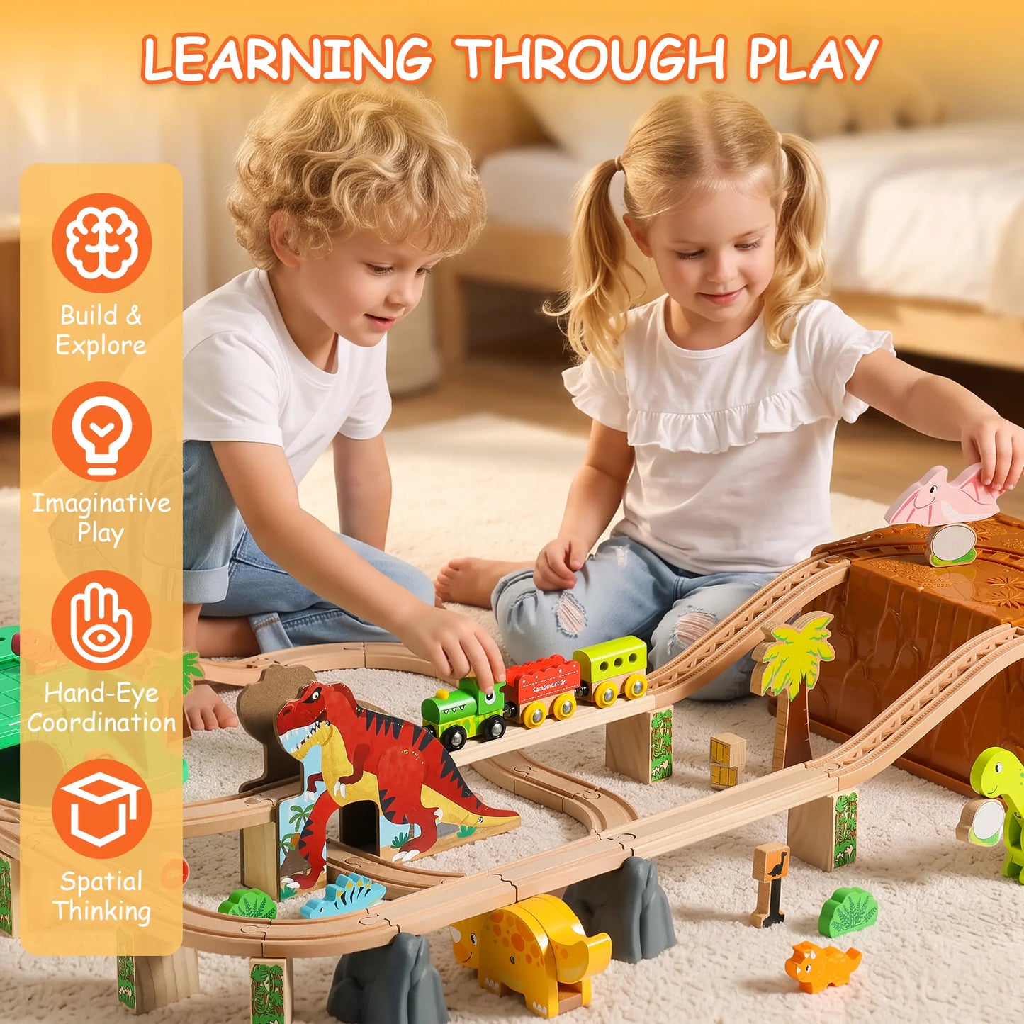 SainSmart Jr. dinosaur wooden train set with storage box - image 7