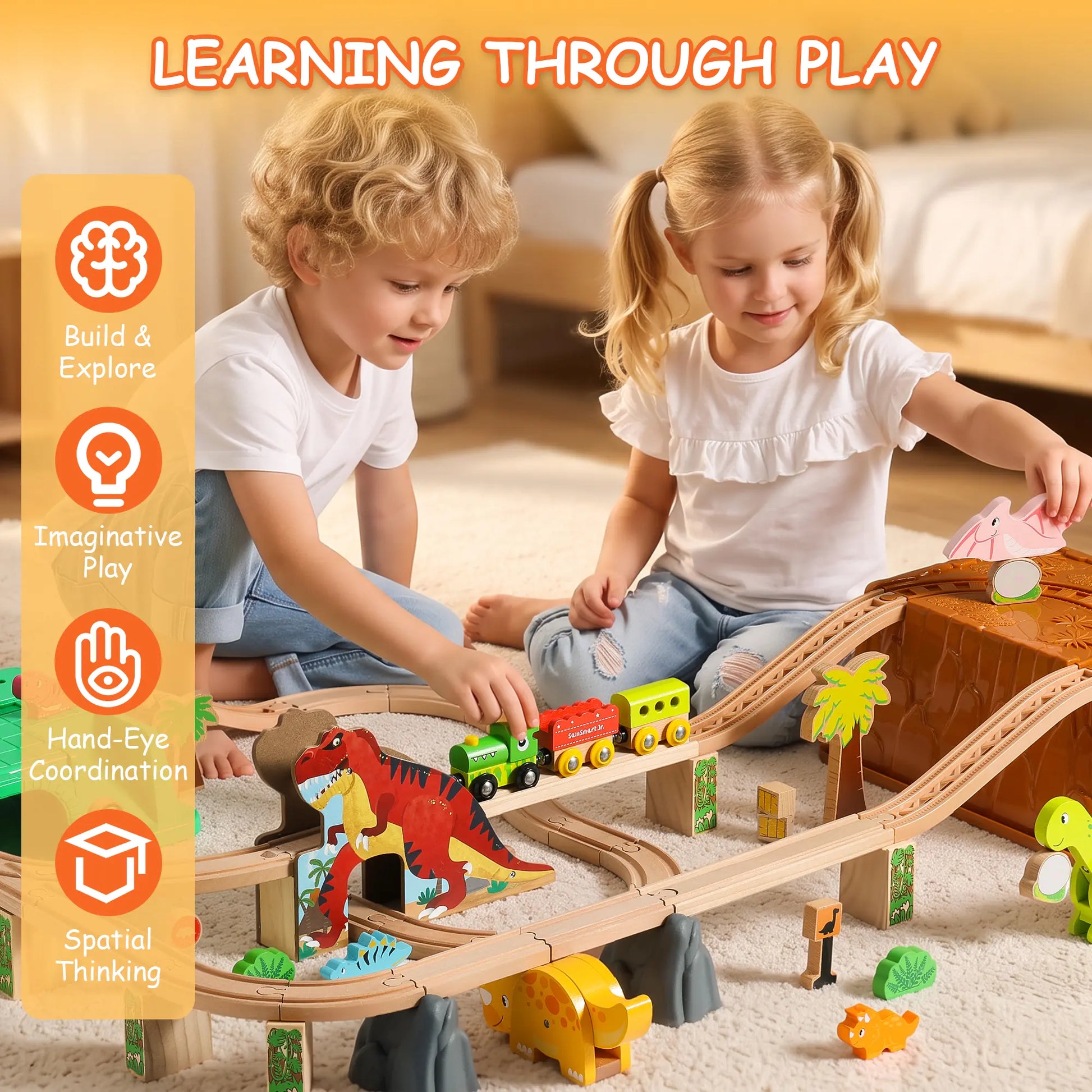 SainSmart Jr. dinosaur wooden train set with storage box - image 7