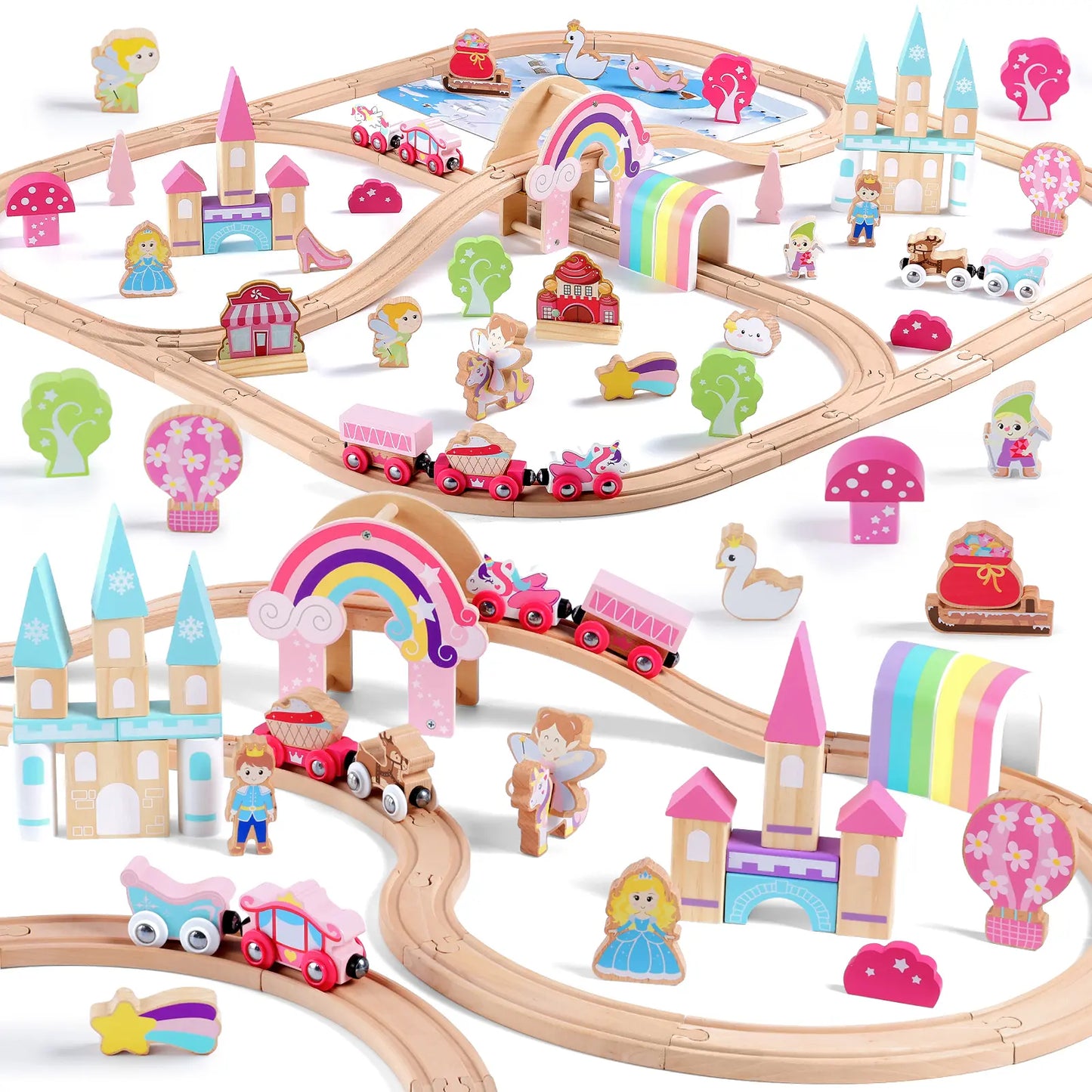 SainSmart Jr. unicorn pink wooden train set - gallery image 1