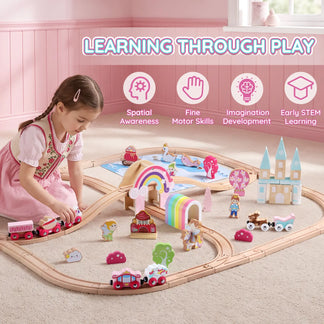 SainSmart Jr. unicorn pink wooden train set - gallery image 2