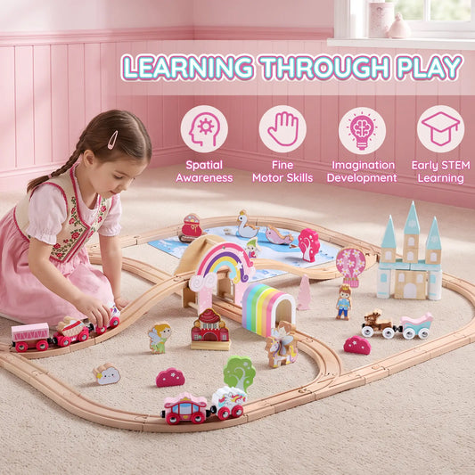 SainSmart Jr. unicorn pink wooden train set - gallery image 2