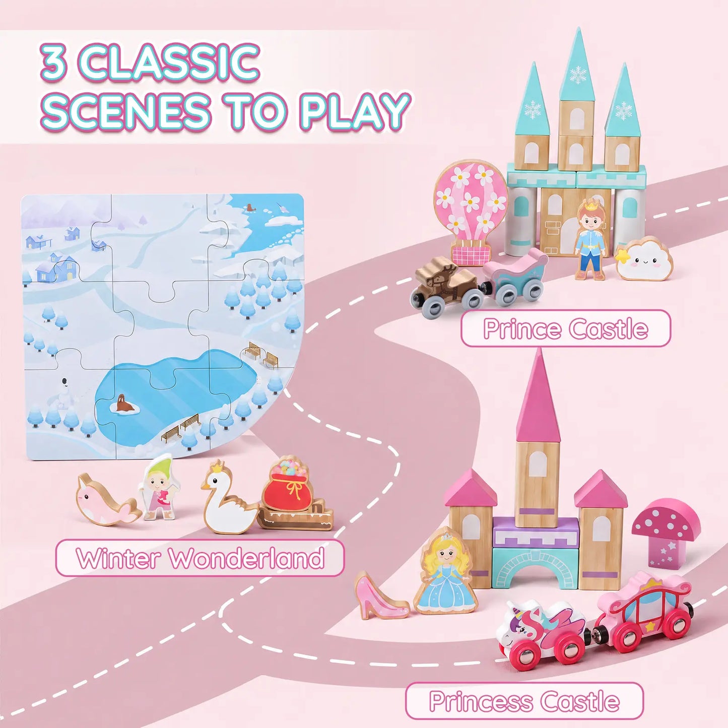 SainSmart Jr. unicorn pink wooden train set - gallery image 5