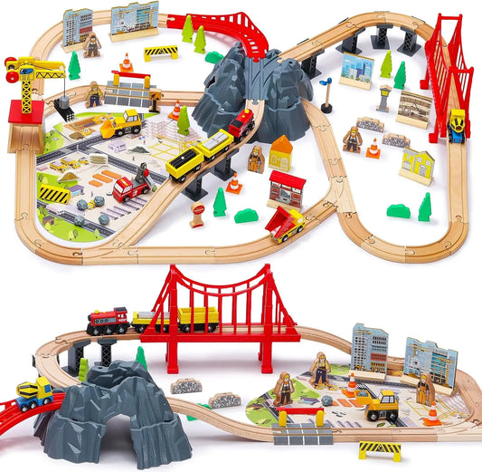 Construction Theme Wooden Train Set