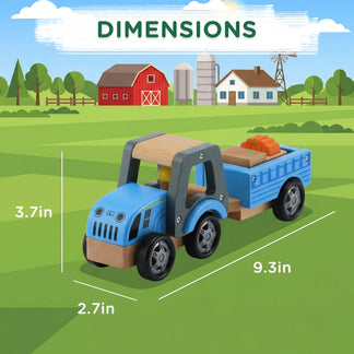 Toy tractor with dimensions