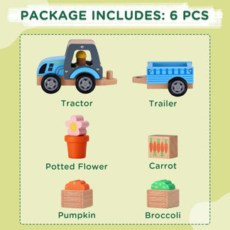 Classic Wooden Farm Tractor Toy Gift for Kids