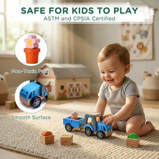 Durable Wooden Farm Tractor Toy for Toddlers