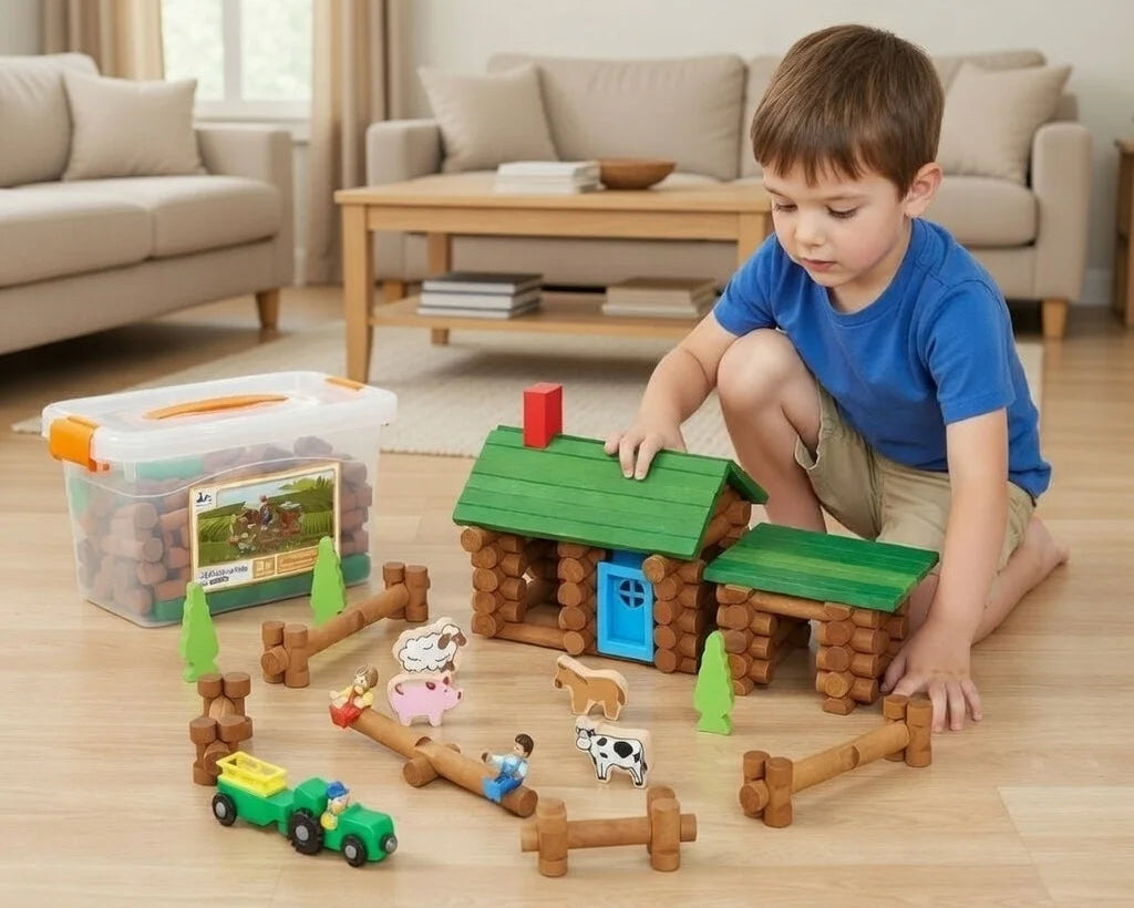 Child playing with a lincoln logs