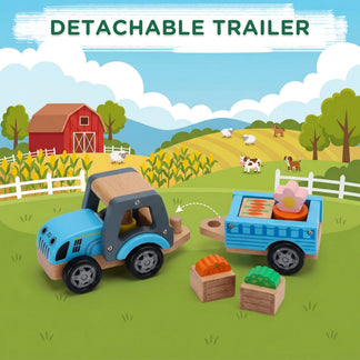 Safe Wooden Tractor Toy for Toddlers & Preschoolers