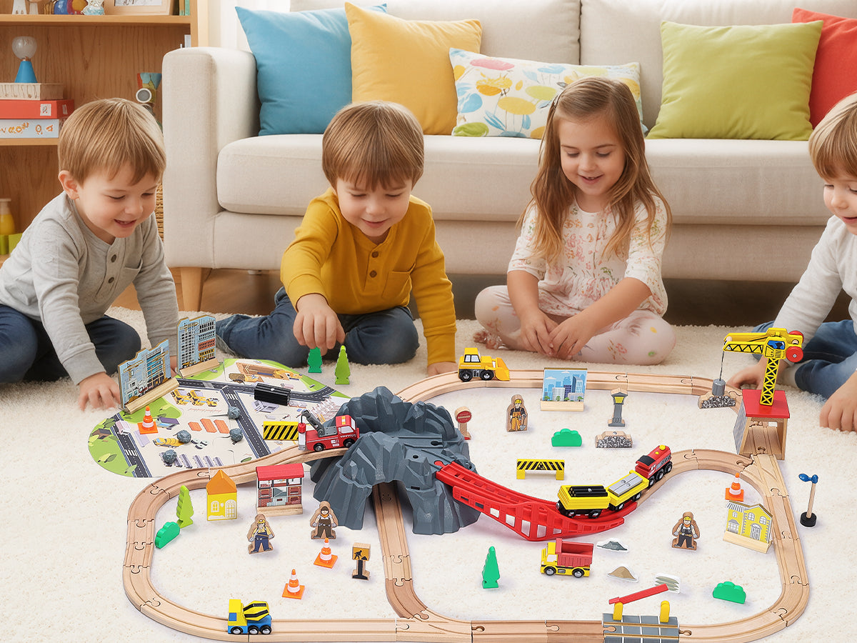 kids play the train set