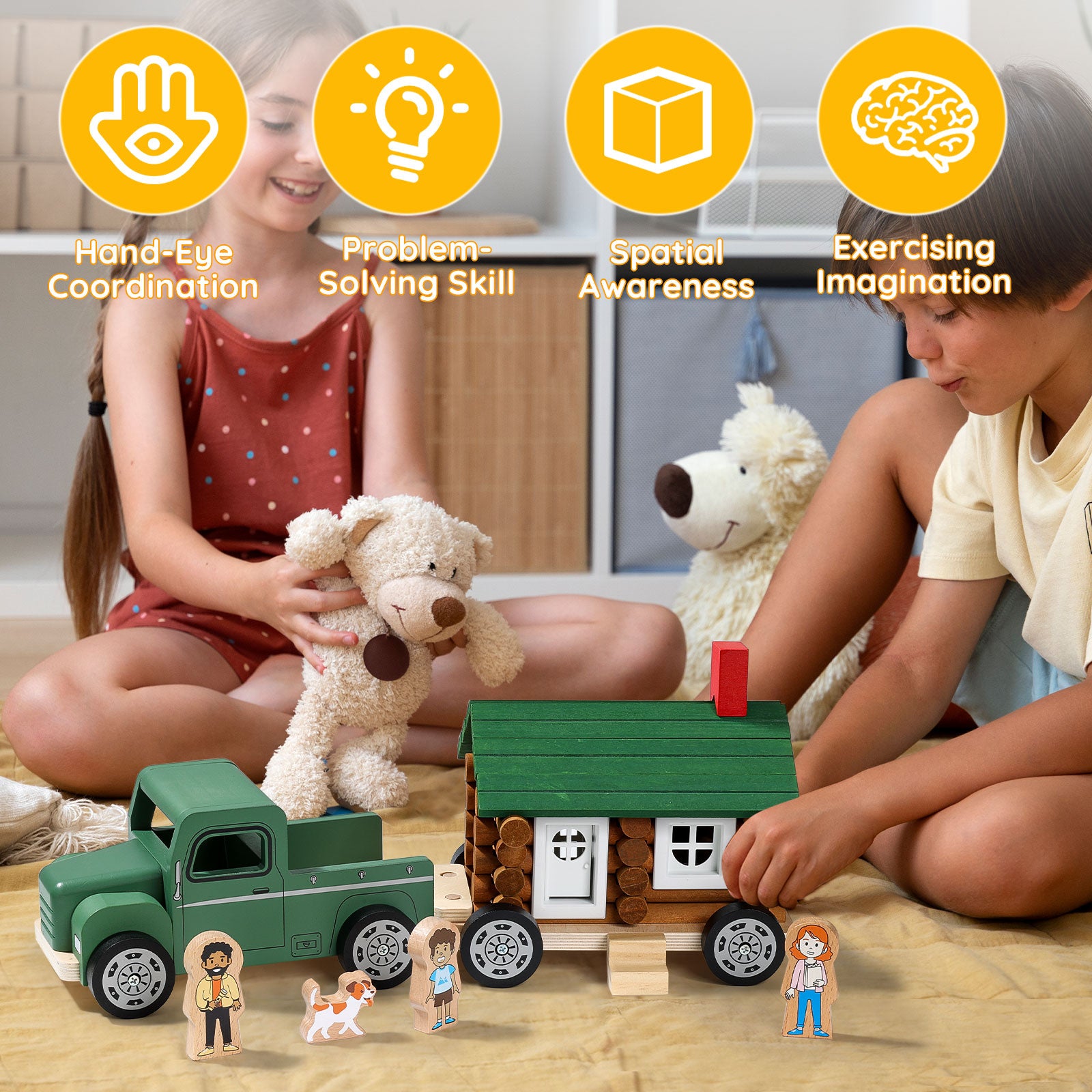 Wooden Building Toy with Wooden Truck-8