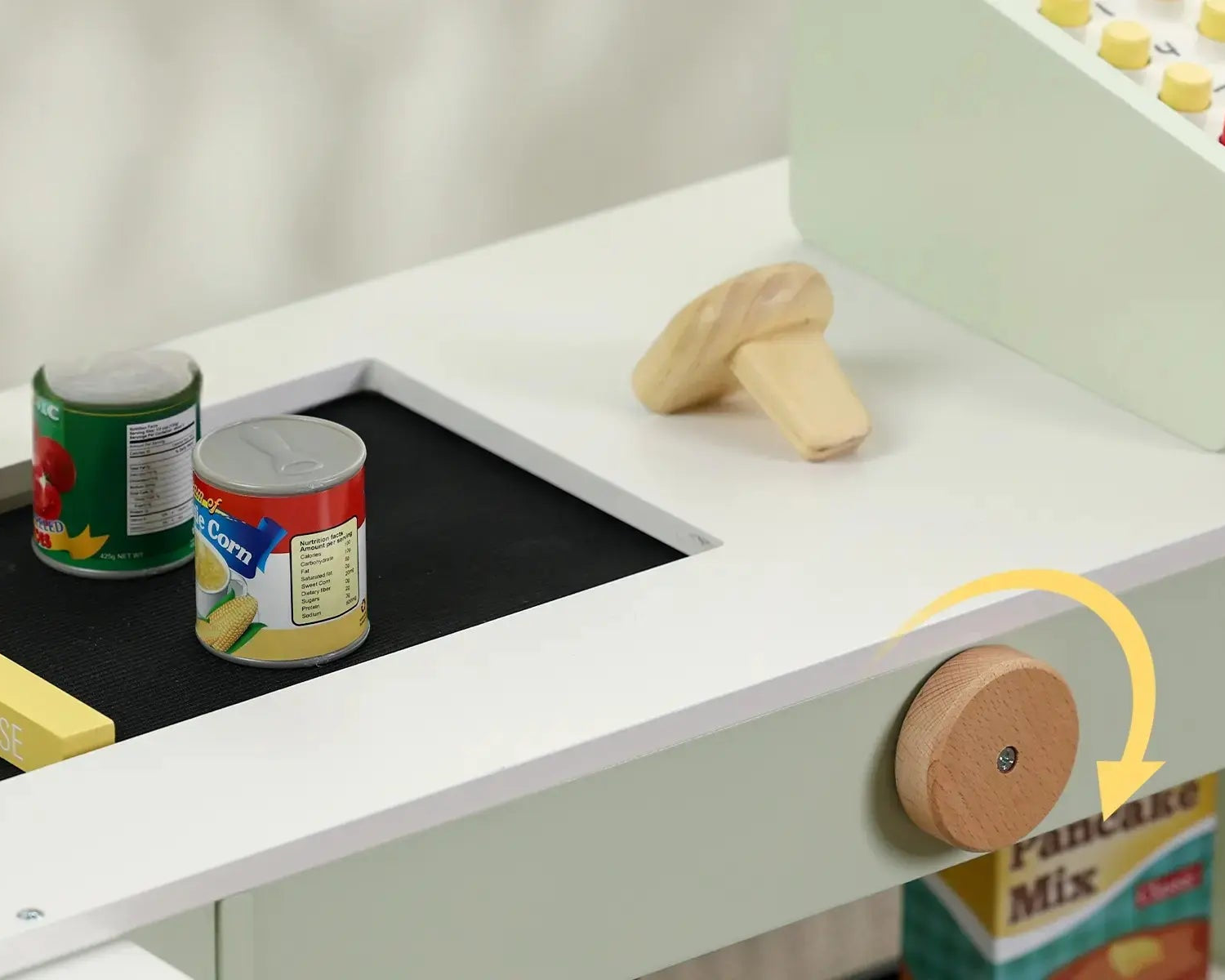 Children's play kitchen set with various items