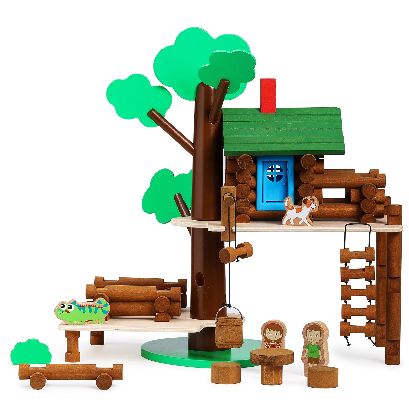 Wooden Log Cabin Set Building Toys