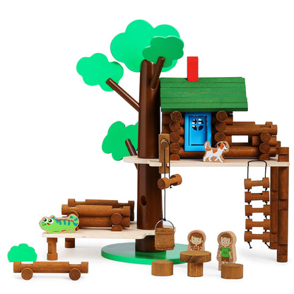 Wooden Log Cabin Set Building Toys