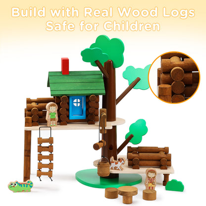 Wooden Log Cabin Set Building House Toy-6
