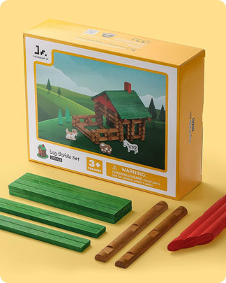 Wooden Log Cabin Set Farm Themed Building House Toy (110 pcs)-lincoln logs