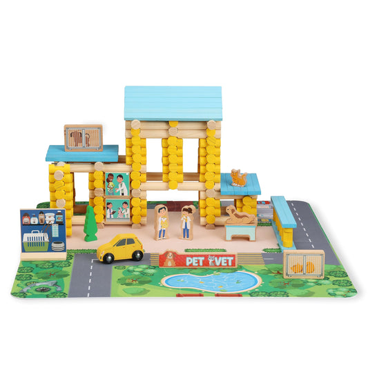 Wooden Log Cabin Set Pet Vet Log Themed Classic Building Toy (229 Pcs)-2