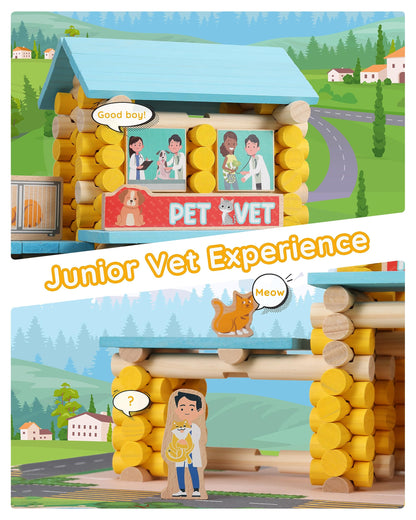Wooden_Log_Cabin_Set_Pet_Vet_Log_Themed_Classic_Building_Toy_229_Pcs_-2