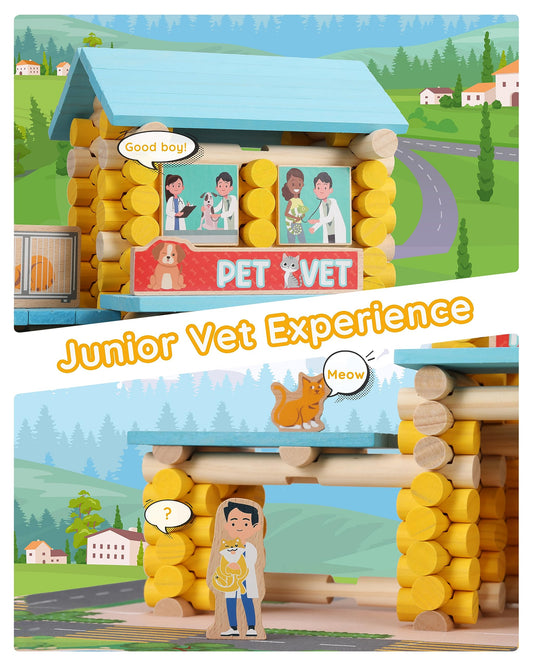 Wooden_Log_Cabin_Set_Pet_Vet_Log_Themed_Classic_Building_Toy_229_Pcs_-2
