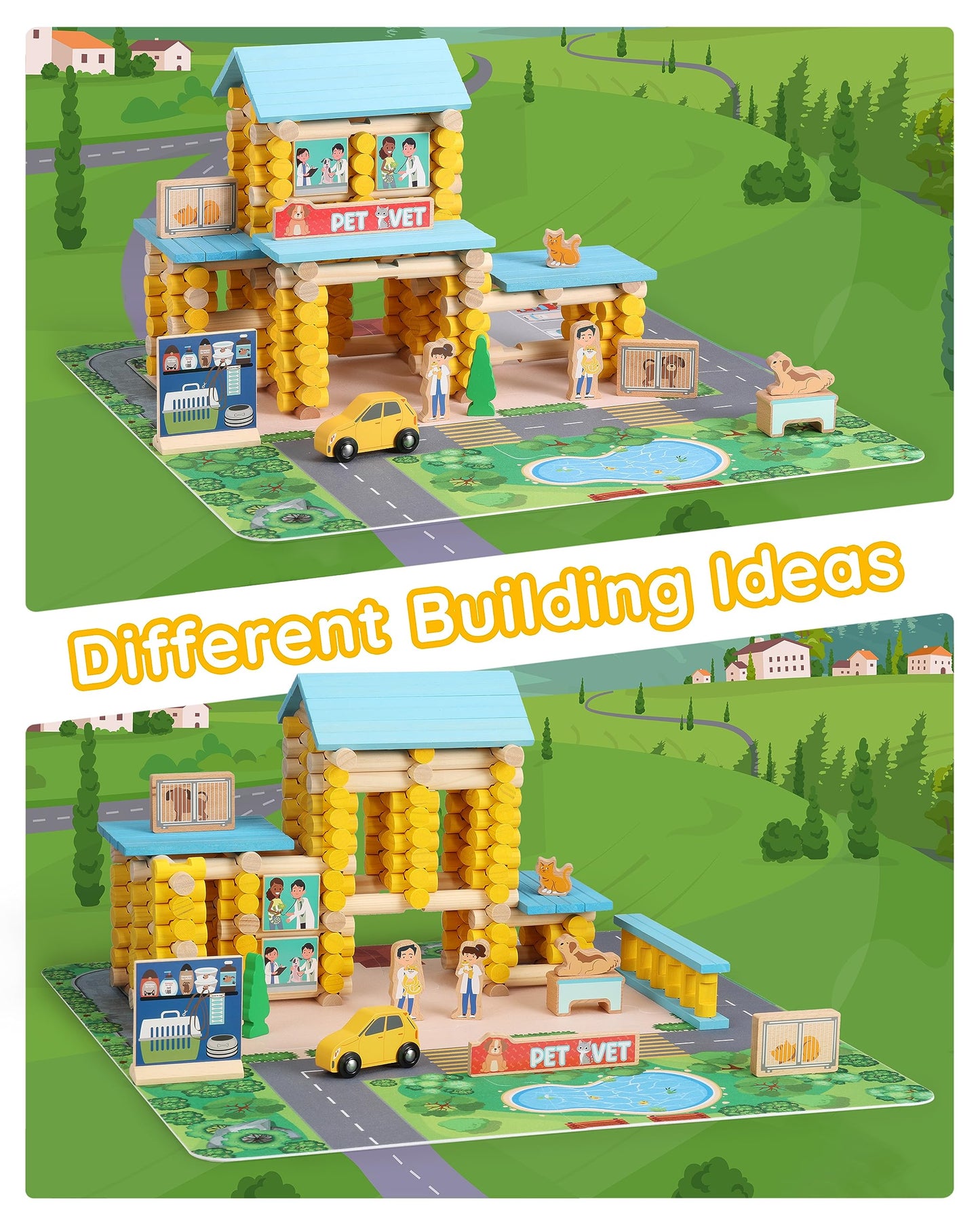 Wooden_Log_Cabin_Set_Pet_Vet_Log_Themed_Classic_Building_Toy_229_Pcs_-3