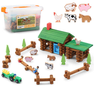 Lincoln logs farm set with barn, animals, and accessories