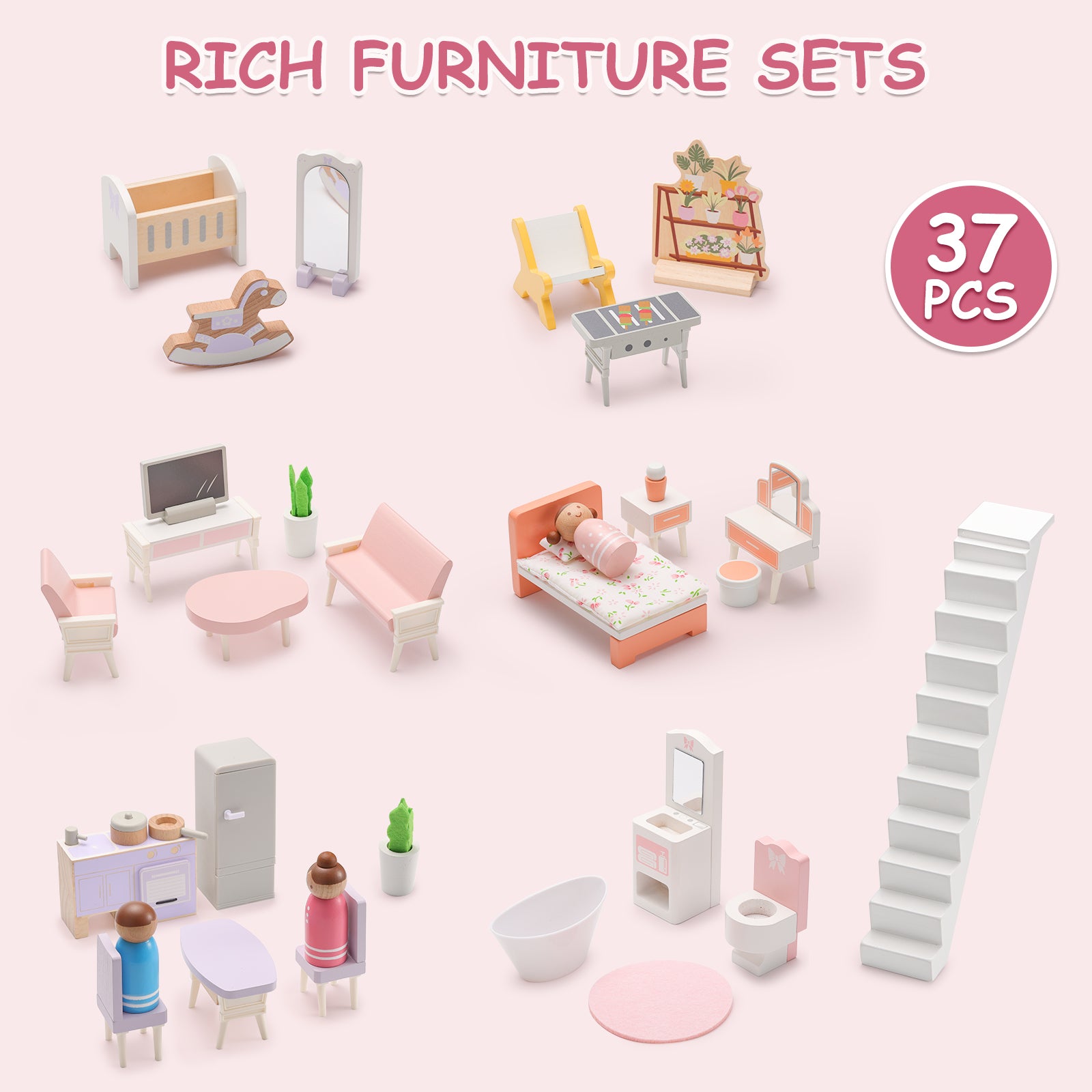 Wooden Modern Family DollHouse-3
