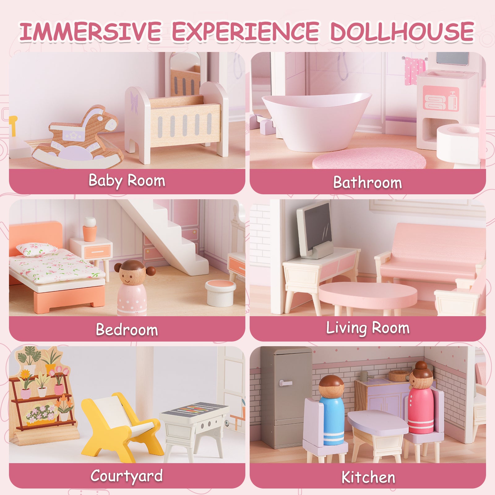 Wooden Modern Family DollHouse-5
